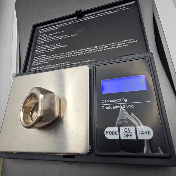 VTG Israel Sterling Silver Puffy Dome Ring Size 7 Sculptural Diamond Front 7.59g - Picture 10 of 10